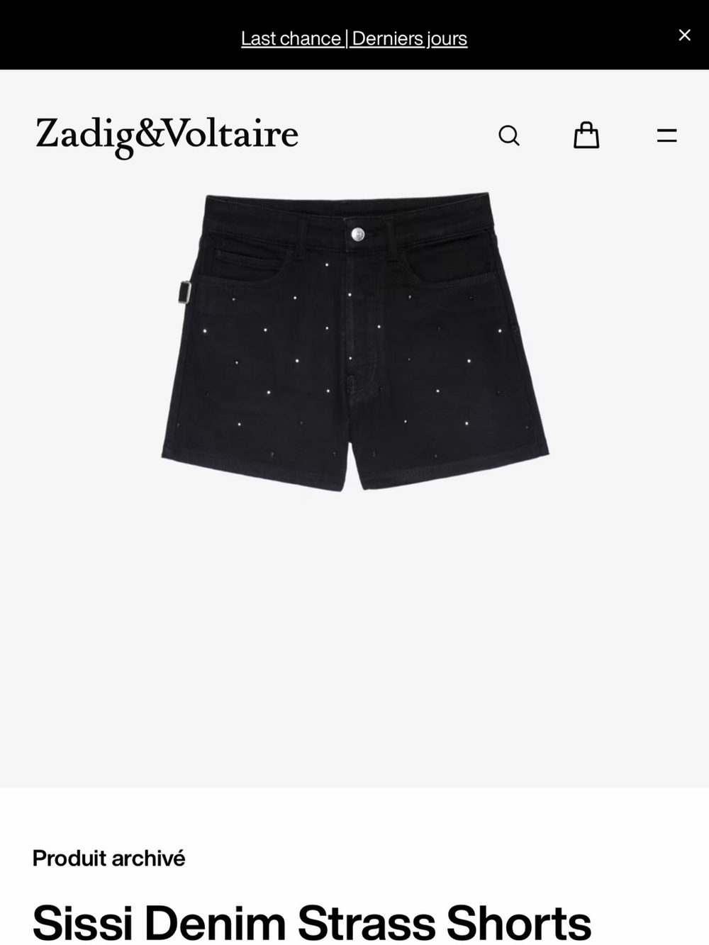 Zadig & Voltaire Black Denim Studded Sissi Shorts